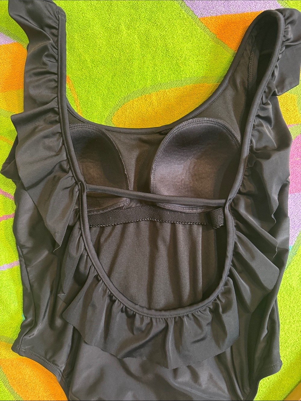 Women's Shade & Shore Ruffled Scoop-Back One Piece Black Swimsuit Size Large - Picture 5 of 7
